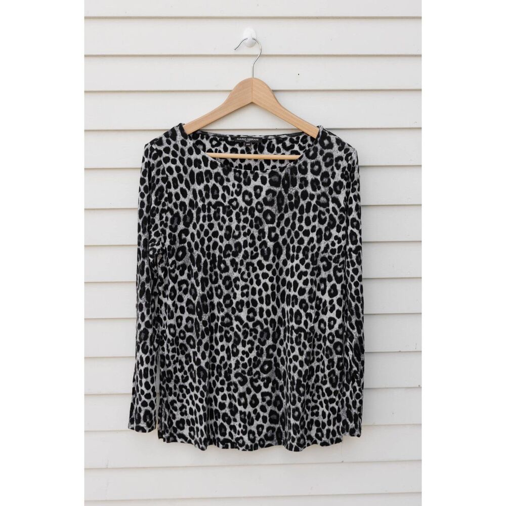 Mario Serrani Italy Women's Gray Leopard Print Crewneck Top - Size Medium